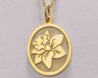 14k Gold Narzisse Blume Halskette, personalisierte zarte Narzisse Anhänger, Dezember Geburtsblume, Narzisse Birthflower, Geburtstagsgeschenk