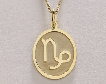 14k Gold Capricorn Necklace , Solid Gold Capricorn Zodiac Pendant , Personalized Astrology Zodiac , Zodiac Pendant , Gold Birthday Gift