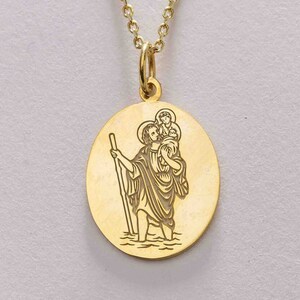 14k Solid Gold Saint Christopher Pendant, Protection Necklace, Greek Jewelry, Orthodox Charm, Religious Pendant, Saint Christopher Necklace