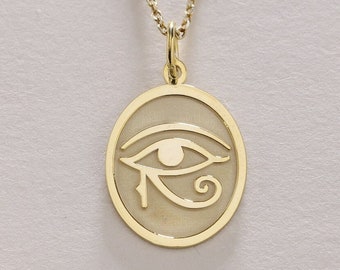 14k gouden oog van Horus ketting, massief gouden boze oog hanger, gepersonaliseerde oog van Horus ketting, echt gouden oog leven, gouden verjaardagscadeau
