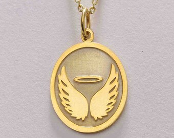 Ala de ángel de oro de 14k, colgante de ala de ángel de oro, encanto de ala de ángel grabado, collar de ala de ángel de mamá, collar de ala de oro, regalo de cumpleaños de mujer