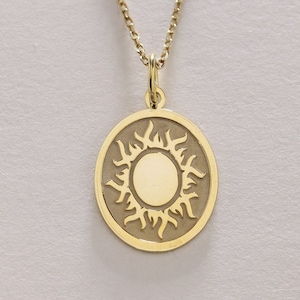 14k Gold Sun Necklace , Solid Gold Sunburst Pendant , Personalized Dainty Sun  Jewelry For Women , Sun Coin Necklace , Gold Birthday Gift