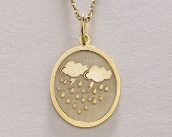 14k Gold Cloud Necklace , Gold Dainty Rain Cloud Necklace , Personalized Celestial necklace , Real Gold Cloud Jewelry , Gold Birthday Gift