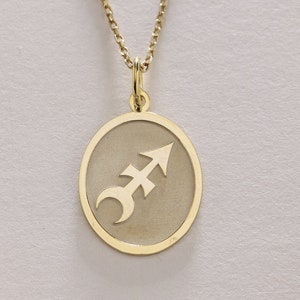 14k Gold Sagittarius Zodiac Necklace , Solid Gold Sagittarius Pendant , Personalized Astrology Zodiac , Zodiac Charm , Gold Birthday Gift