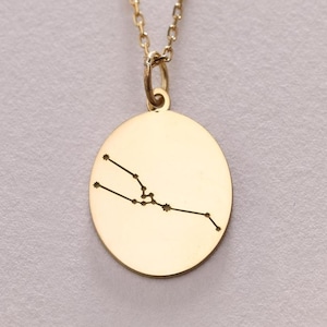 14k Gold Taurus Celestial Constellation Necklace, Personalized Solid Gold Matte Finish Pendant, Taurus Gold Necklace , Birthday Mom Gift