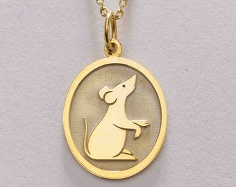 14k Solid Gold Mouse Necklace , Personalized Mouse Pendant , Dainty Mouse Jewelry , Little Mouse Charm Pendant , Animal Necklace ,Women Gift