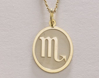14k Gold Scorpio Zodiac Necklace , Solid Gold Scorpio Symbol Pendant , Personalized Zodiac Necklace , Scorpion Necklace , Gold Birthday Gift