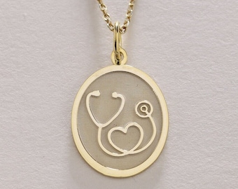 14k Gold Arzt Halskette, Stethoskop Schmuck Anhänger, medizinische Alarm Anhänger, Arzt Schmuck, Arzt Geschenk, Krankenschwester Geschenk