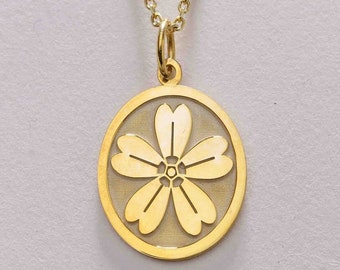 14k Solid Gold Primrose Flower Necklace , Birth Flower Primrose Necklace , Personalized Primrose Flower , Floral Necklace, Gift For Women