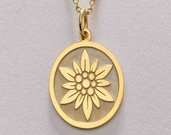 14k Gold Edelweiss Flower Necklace , Edelweiss Flower Jewelry Pendant , Personalized Tiny Edelweiss Necklace , Mom Gift , Birthday Gift