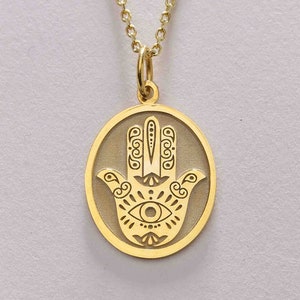14k Solid Gold Fatima Necklace, Personalized Hamsa Fatima Pendant, Hamsa Charm Jewelry, Protection and Luck Hand of God, prezent dla mamy