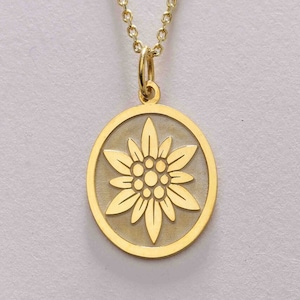14k Gold Edelweiss Flower Necklace , Edelweiss Flower Jewelry Pendant , Personalized Tiny Edelweiss Necklace , Mom Gift , Birthday Gift
