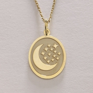 14k Gold Mond und Stern Halskette, Massivgold Mond Anhänger, personalisierte Mond Halskette, Echtgold Halbmond Anhänger, Gold Geburtstagsgeschenk
