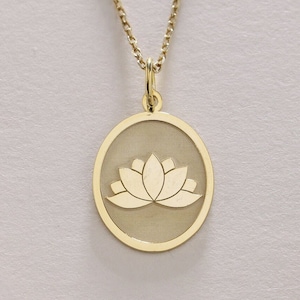 Collar de loto de oro de 14k, colgante de loto de oro macizo, collar de loto de flor de nacimiento personalizado, collar de yoga, regalo de cumpleaños de oro de flor