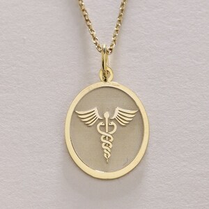 14k Gold Medic Necklace , Caduceus Symbol Pendant , Personalized Medical Alert Charm , Rod of Asclepius Jewelry , Doctor Gift , Nurse Gift