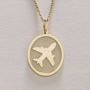 14k Gold Airplane Necklace , Solid Gold Plane Pendant , Personalized Pilots Traveler Jewelry , Real Gold Airplane , Gold Birthday Gift