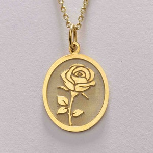 14k Solid Gold Rose Pendant necklace , Rose Flower Gold Necklace , Tiny Rose Necklace , Rose Flower Disc Coin Necklace ,mother birthday gift