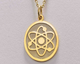 14K Gold Atom Pendant , Science Pendant, 14K Solid Gold Necklace , Atom Necklace, Chemistry , Scientist Gift , School Gift , Birthday Gift