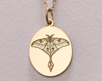 14k Gold Moth Pendant - Moth Necklace, 14k Gold Moon Moth Charm, Moth  Necklace, Dainty Luna Moth Coin Pendant Birthday Gift , Mom Gift