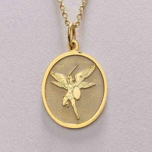 Colar de São Miguel em ouro 14k, pingente de São Miguel, ouro maciço do zodíaco, pingente de São Miguel personalizado, presente de dia das mães