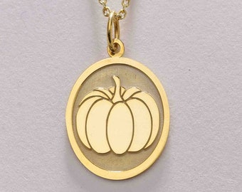 14k Solid Gold Pompoen Ketting, Gouden Design Val Ketting, Pompoen Hanger Charme, Haloween Ketting en Gouden Pompoen, Halloween Sieraden