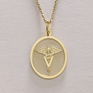 14k Gold Veterinarian Symbol Necklace , Solid Gold Veterinarian , Personalized Veterinarian necklace , Id Animal Pendant ,Gold Birthday Gift