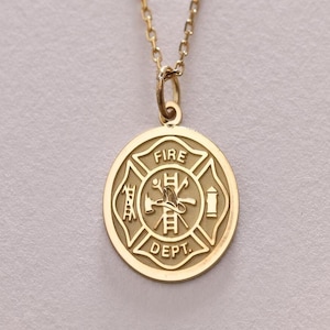 14k Gold Firefighter Necklace, Personalized Firefighter Pendant, Firefighter Gift, Fire Dept Jewelry, Firefighter Graduation , Birthday Gift