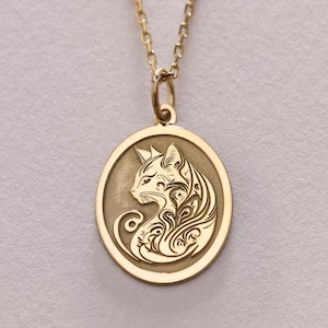 14k Solid Gold Tiny Cat Necklace, Personalized Cat Pendant, Gold Cat  Jewelry, Gift for Animal Lovers Jewelry Gold Cat Charm,Dainty Cat Disc