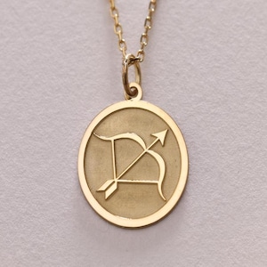 14k Gold Sagittarius Necklace, Sagittarius Symbol Pendant, Zodiac Solid Gold , Personalized Sagittarius Pendant, Custom Zodiac Birthday Gift