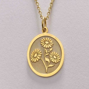 14k Solid Gold Daisies  Necklace , Daisies Spring Flower Gold Necklace , Tiny Daisies , Daisies Flower Charm Necklace , mother birthday gift