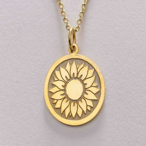 14k Solid Gold Sonnenblume Disc Anhänger, 14K Gold Sonnenblume Halskette, Zierliche Sonnenblume Charme Schmuck, Sommer Sonnenblume, Mutter Geburtstagsgeschenk