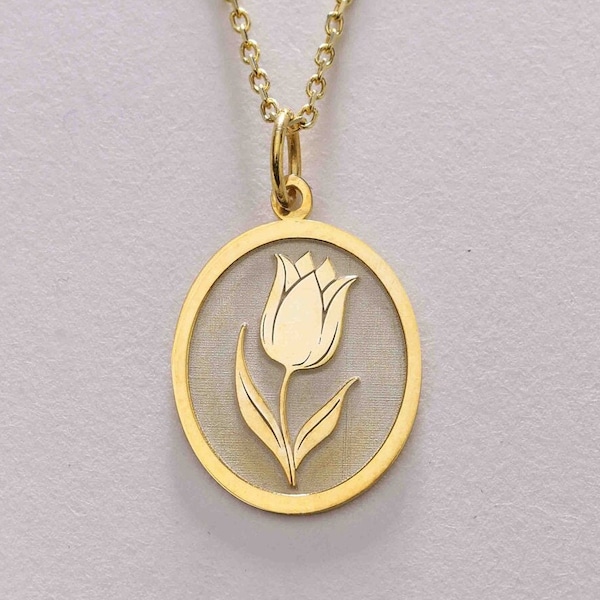 14k Gold Tulip Flower Necklace , Personalized Tiny Tulip Pendant Necklace , Tulip Flower , Eternal Love ,Birthflower Jewelry , Birthday Gift