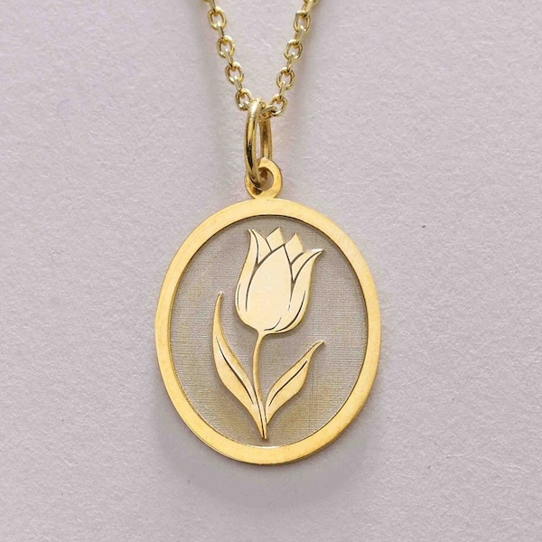 14k Gold Tulpe Blume Halskette, personalisierte kleine Tulpe Anhänger Halskette, Tulpe Blume, ewige Liebe, Birthflower Schmuck, Geburtstagsgeschenk