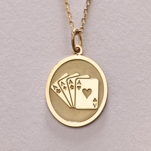 14k Solid Gold Spade Cards Naszyjnik, Wisiorek Karty Do Gry, Spersonalizowana Biżuteria Do Gry, Złoty Talizman Szczęścia, Prezent Urodzinowy