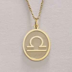 14k Gold Libra Necklace , Solid Gold Libra Sign Zodiac Pendant , Personalized Astrology Zodiac , Engraved Libra Charm , Gold Birthday Gift