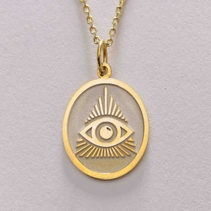 14k Gold Evil Eye Necklace , Evil Eye Pendant , Hamsa Pendant , Evil Eye Medallion , Gold Necklace for Women, Luck Necklace , Birthday gift