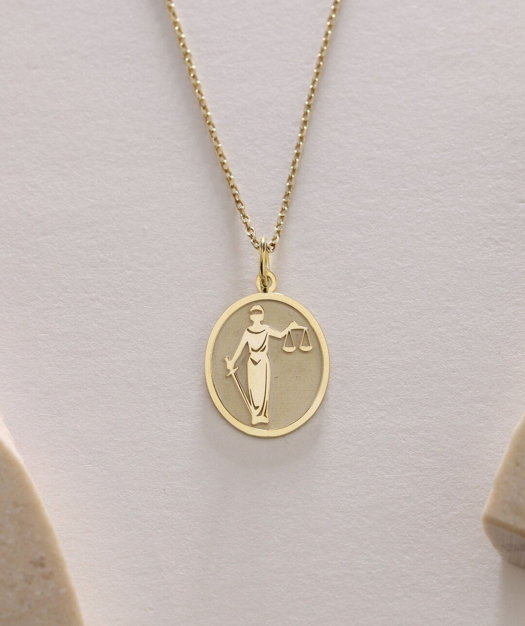14k Gold Lady Justice Necklace Solid Gold Lady Justice Etsy