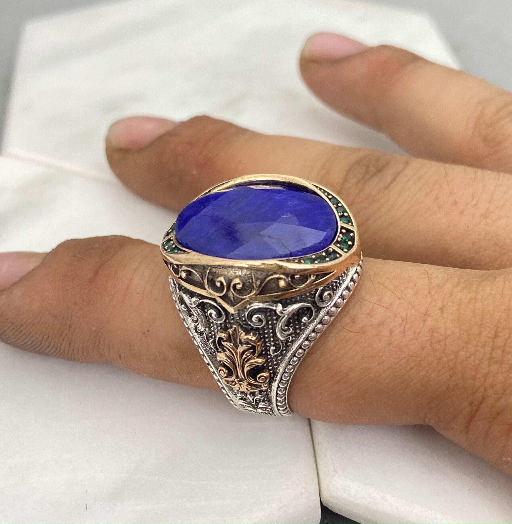 Handmade Silver Men Rings Natural Sapphire Unique Men Ring Etsy UK