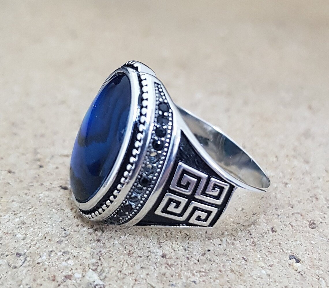 Handmade Silver Men Rings Unique Men Ring Blue Pearl Ring. Etsy