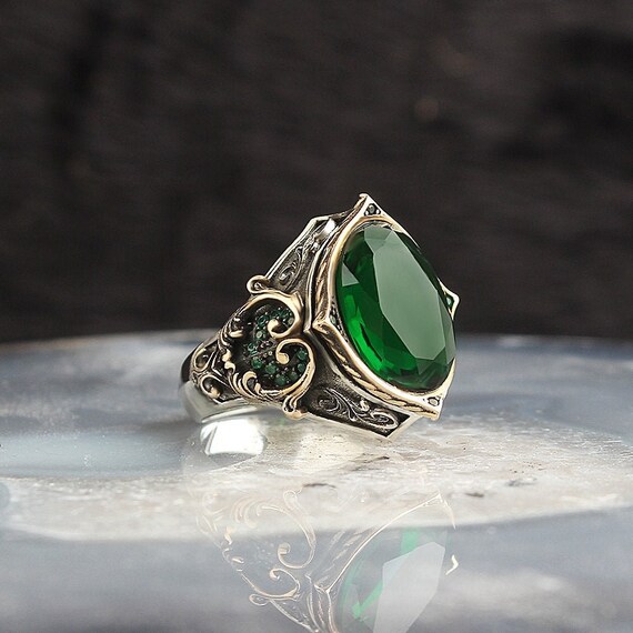 Handmade Silver Men Rings Unique Men Ring Emerald Stone - Etsy