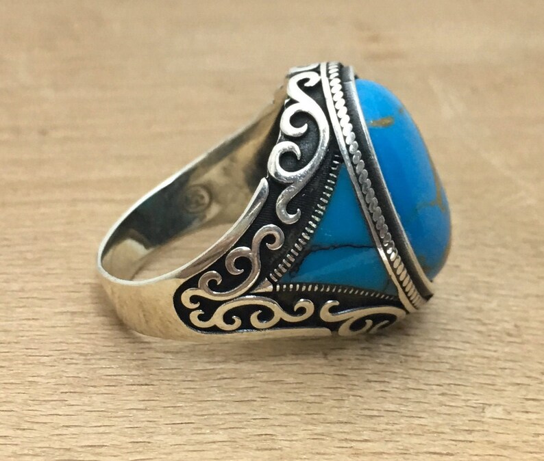 Turquoise Stone Mens Ring Handmade Silver Men Ring Unique - Etsy