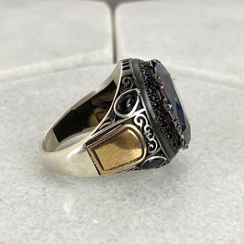 Handmade Mens Ring shops , Mystic Topaz Men Rings , Mystic Topaz Stone , 925K sterling silver jewelry , Gift , Mens gift , free express shipping
