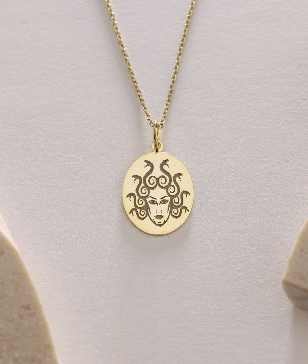 14k Gold Medusa Necklace , Personalized Medusa Gold Pendant , Medusa