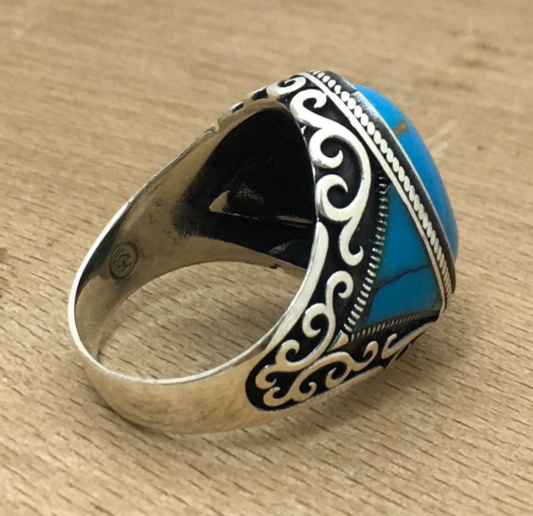 Turquoise Stone Mens Ring Handmade Silver Men Ring Unique - Etsy