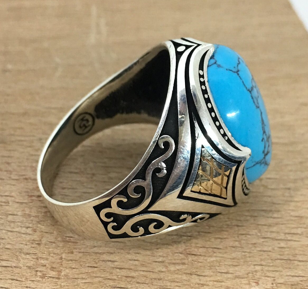 Turquoise Men's Ring Handmade Silver Men Rings Turquoise | Etsy