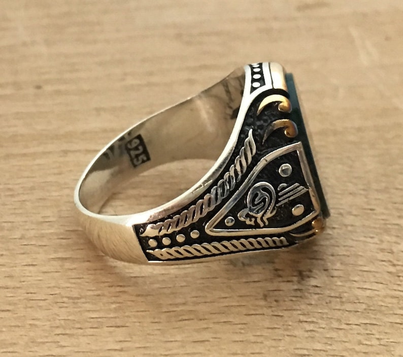 Green Agate Stones Handmade 925 Sterling Silver Men Ring Mens Rings Mens Ring Agate Ups free express shipping Mens