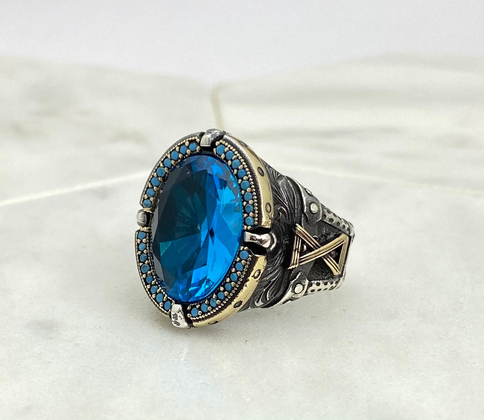Handmade Silver Aquamarine Men Rings Unique Men Ring Etsy