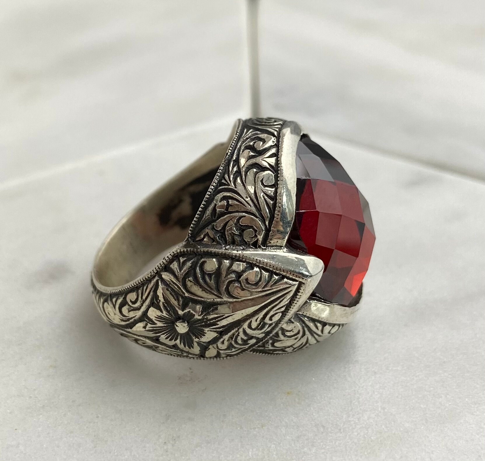 Mens Rings Unique Men Ring Garnet Stone Ring Handcrafted | Etsy
