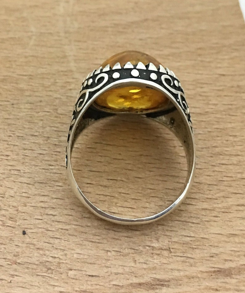 Handmade Silver Men Rings Unique men ring Amber Stone Ring Ups free express shipping. Amber men/'s ring