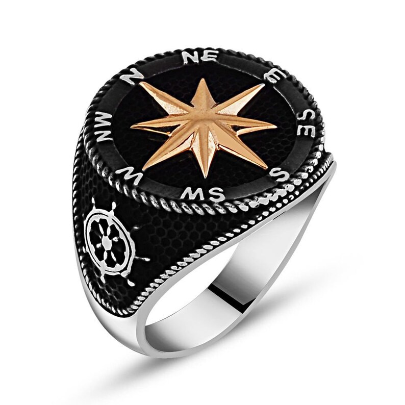 Compass Ring Handmade Silver Men Ring Compass Mens Silver Etsy